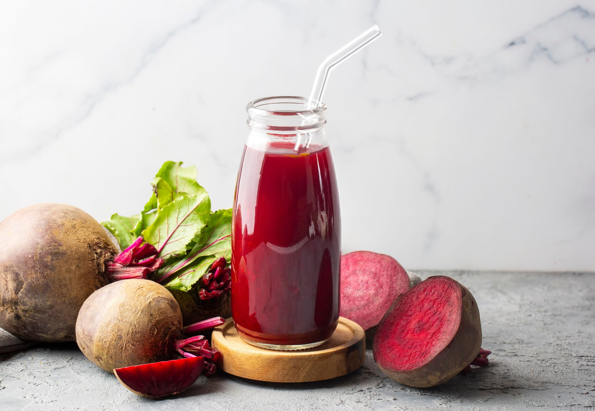 Glass of fresh beetroot juice with vegetables